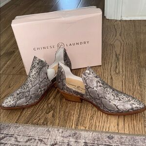 Chinese Laundry Gray Snakeskin Ankle Booties
